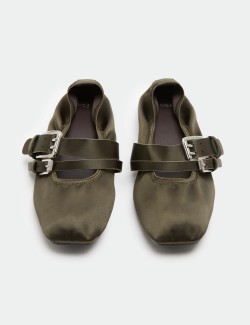 Satin Double Buckle Flat Mary Jane Ballet Pumps