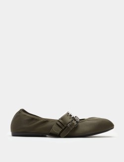 Satin Double Buckle Flat Mary Jane Ballet Pumps