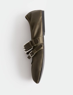 Satin Double Buckle Flat Mary Jane Ballet Pumps