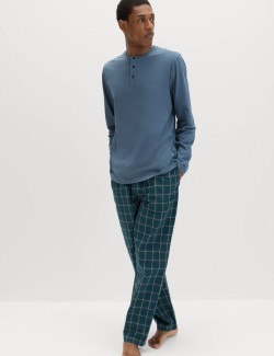 Pure Cotton Henley Checked Pyjama Set