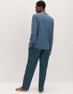 Pure Cotton Henley Checked Pyjama Set