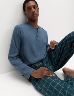 Pure Cotton Henley Checked Pyjama Set