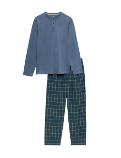 Pure Cotton Henley Checked Pyjama Set