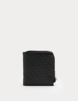 Faux Leather Textured Bi-Fold Zip Wallet