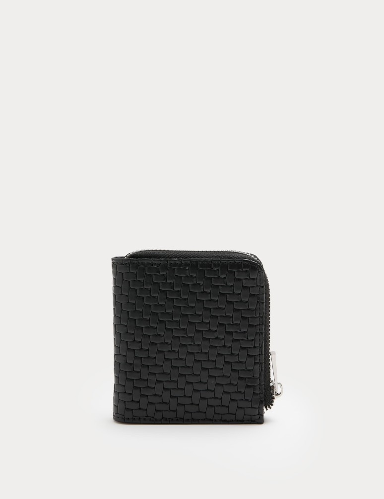 Faux Leather Textured Bi-Fold Zip Wallet