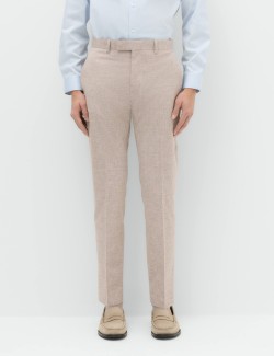 Slim Fit Linen Blend Stretch Suit Trousers