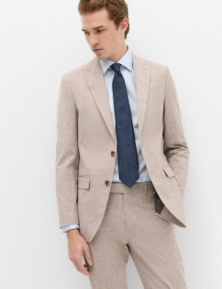 Slim Fit Linen Blend Stretch Suit Trousers