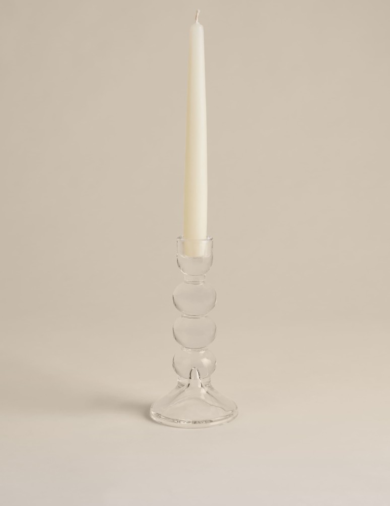 Tall Glass Bobble Dinner Candle Holder