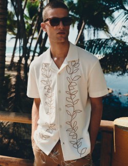 Pure Cotton Embroidered Short Sleeve Shirt