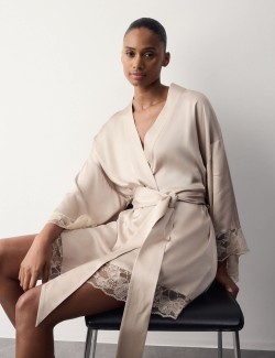 Satin Lace Trim Relaxed Fit Short Wrap
