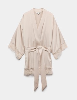 Satin Lace Trim Relaxed Fit Short Wrap