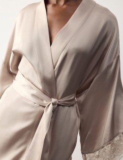 Satin Lace Trim Relaxed Fit Short Wrap