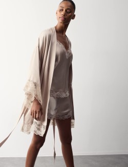 Satin Lace Trim Relaxed Fit Short Wrap