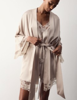 Satin Lace Trim Relaxed Fit Short Wrap