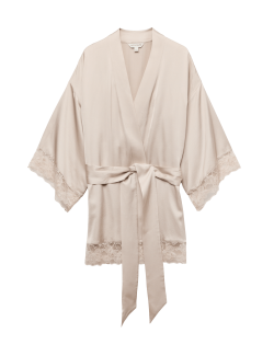 Satin Lace Trim Relaxed Fit Short Wrap