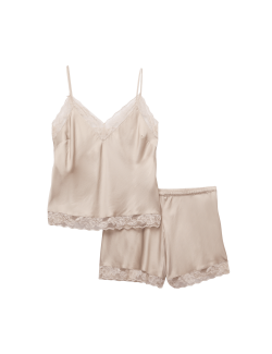 Satin Lace Detail Cami Shortie Set