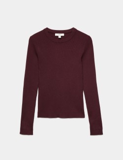 Ribbed Crew Neck Fitted Jumper