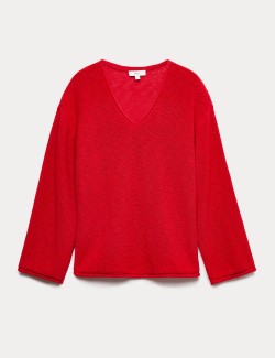 Cotton Blend V-Neck Slim Fit Jumper
