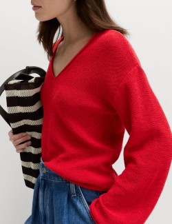 Cotton Blend V-Neck Slim Fit Jumper