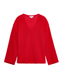 Cotton Blend V-Neck Slim Fit Jumper