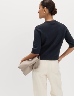 Air-Yarn Button Front Short Sleeve Cropped Cardigan