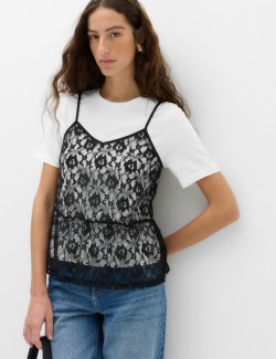 Pure Cotton Lace Double Layer T-Shirt