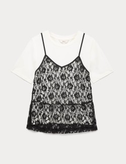 Pure Cotton Lace Double Layer T-Shirt