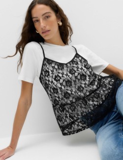 Pure Cotton Lace Double Layer T-Shirt