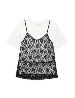 Pure Cotton Lace Double Layer T-Shirt