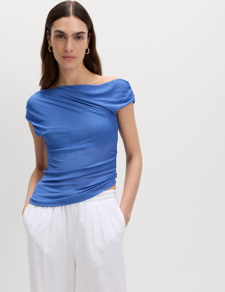 Asymmetric Mesh Drape Top