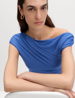 Asymmetric Mesh Drape Top