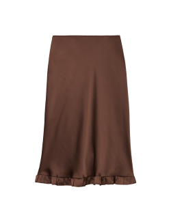 Satin Ruffle Hem Midi Slip Skirt