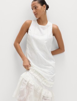 Lyocell Rich Broderie Midi Tiered Dress