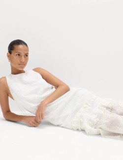 Lyocell Rich Broderie Midi Tiered Dress