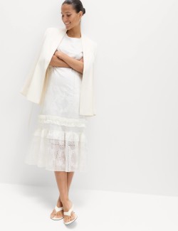 Lyocell Rich Broderie Midi Tiered Dress