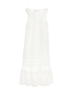 Lyocell Rich Broderie Midi Tiered Dress