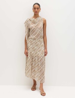 Chiffon Checked Midi A-Line Skirt
