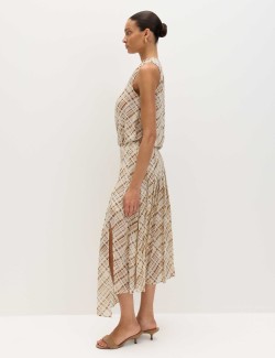 Chiffon Checked Midi A-Line Skirt
