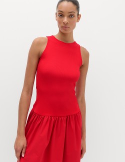 Jersey Ribbed Midi Drop Waist Dress