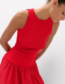 Jersey Ribbed Midi Drop Waist Dress