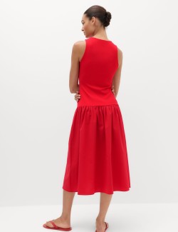 Jersey Ribbed Midi Drop Waist Dress