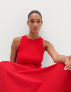 Jersey Ribbed Midi Drop Waist Dress