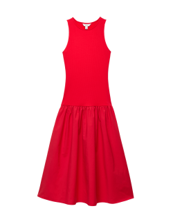 Jersey Ribbed Midi Drop Waist Dress