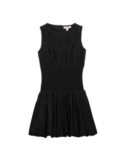 Pure Cotton Round Neck Shirred Mini Dress