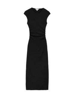 Textured Round Neck Midi Skater Dress