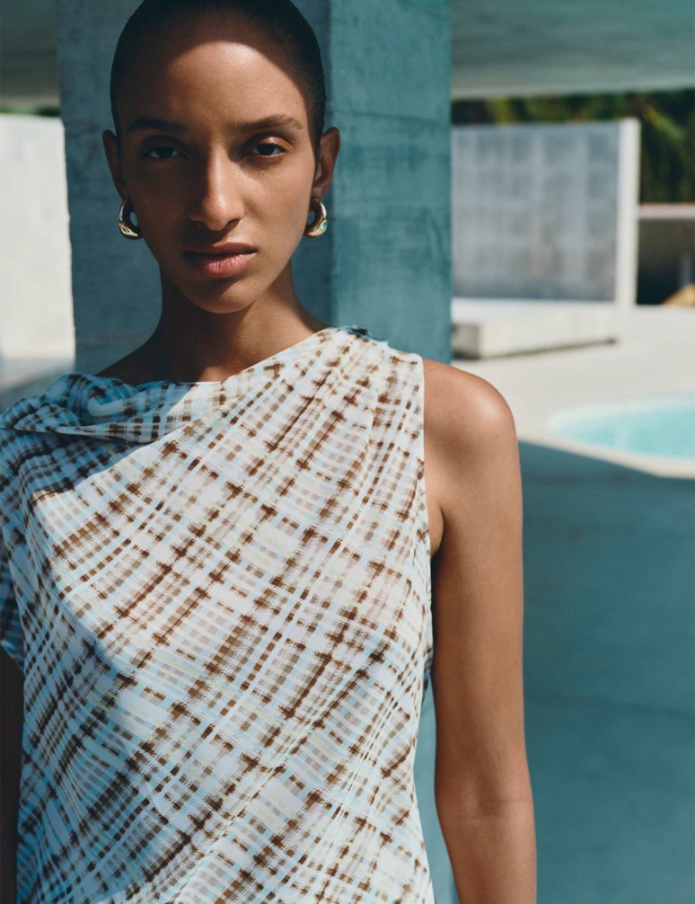 Checked Drape Detail Top