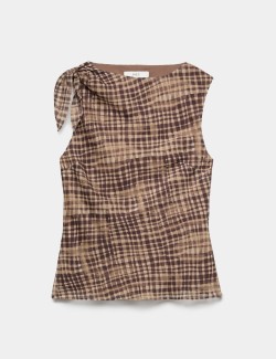 Checked Asymmetric Tie Detail Top
