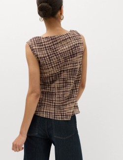 Checked Asymmetric Tie Detail Top
