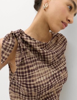 Checked Asymmetric Tie Detail Top