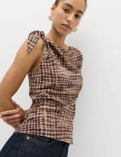 Checked Asymmetric Tie Detail Top